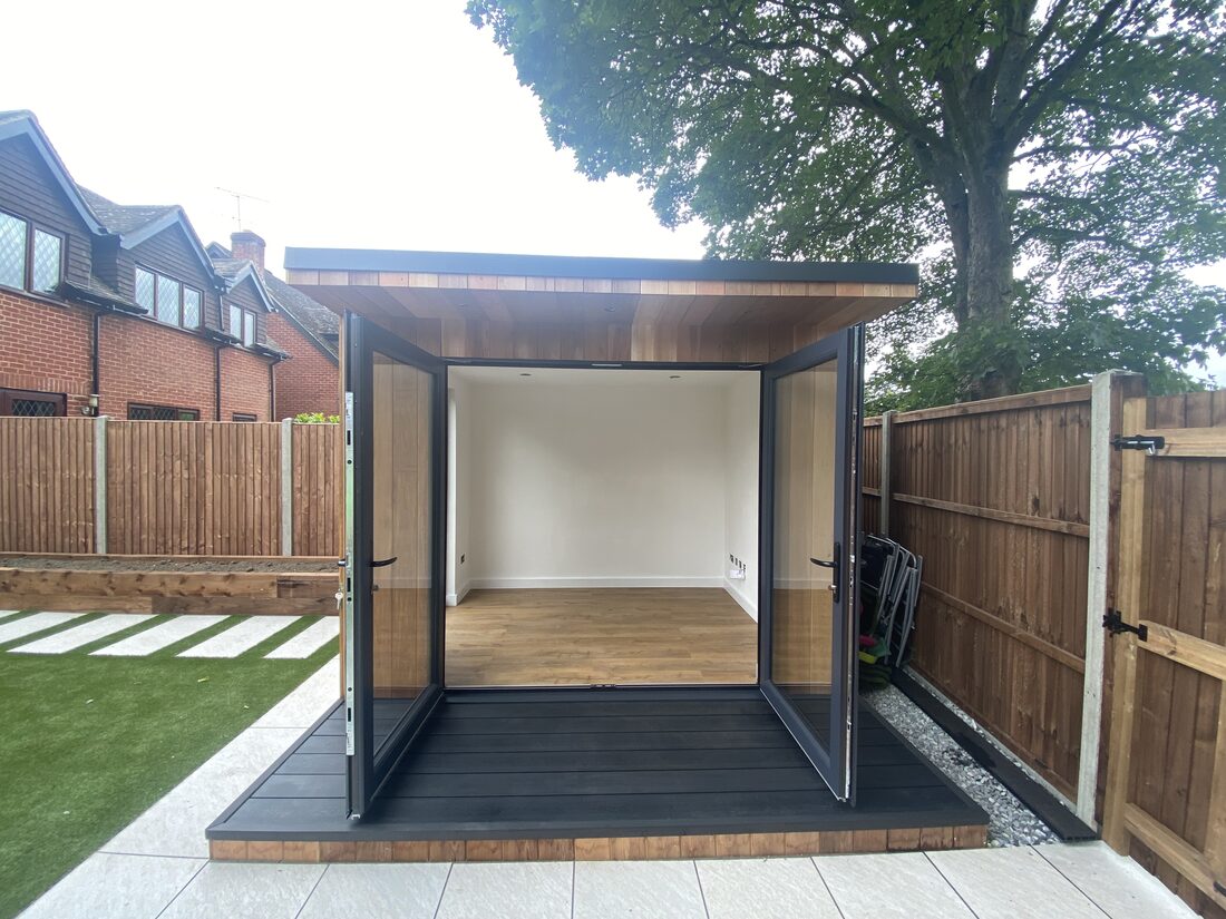 Garden room with bifold doors open